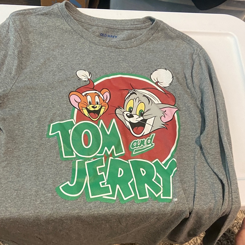 Old Navy Gray Tom and Jerry Long Sleeve Tee size large 10/12